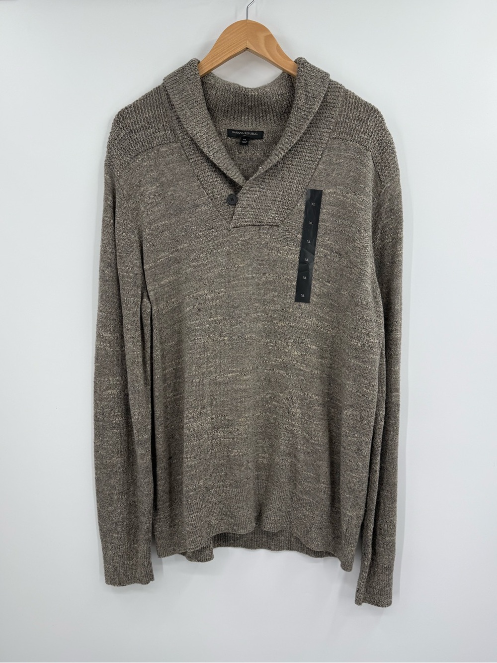 NWT Banana Republic Men's Cotton Shawl Collar Pullover Sweater | Taupe | XL